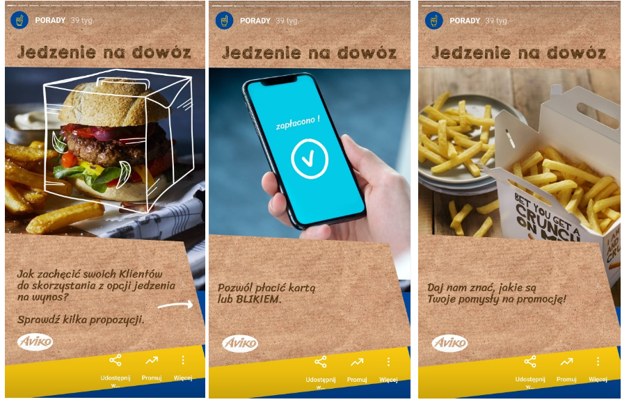 Przykładowe InstaStories dla marki AVIKO HoReCa