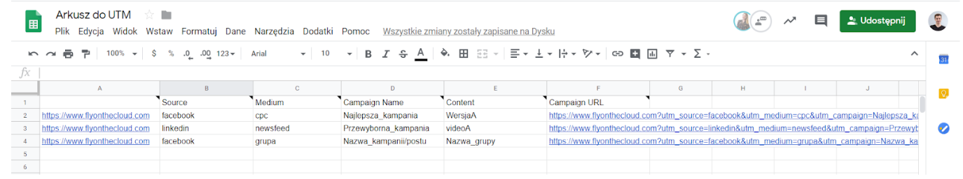 Narzędzia Google - Formuła złącz teksty