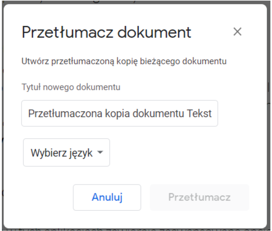 Tłumaczenie dokumentu google