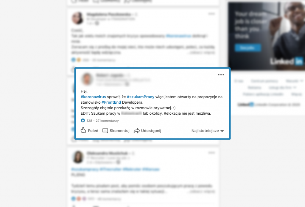 Na LinkedIn popularność zdobył hashtag #szukampracy. Hello News 31.03.2020 r.