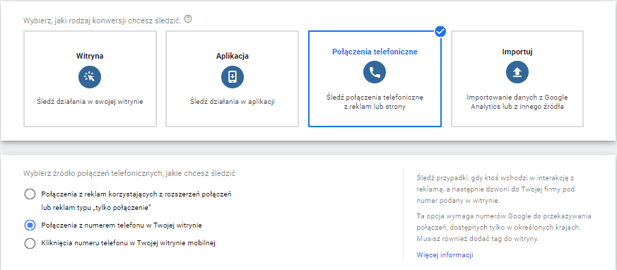 Śledzenie konwersji – Połączenia telefoniczne